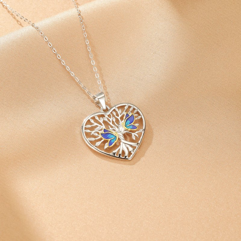 Collier Arbre de Vie Papillon Bleu Argent 925 – Cadeau Femme - Biloria