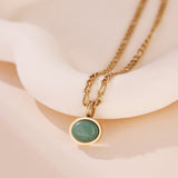 Collier Aventurine naturelle pendentif rond fait main - Biloria