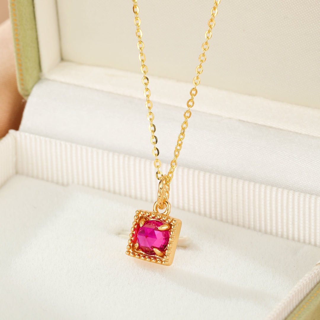 Collier Cornaline Cube Zircon – Rouge Rubis Argent Plaqué Or - Biloria