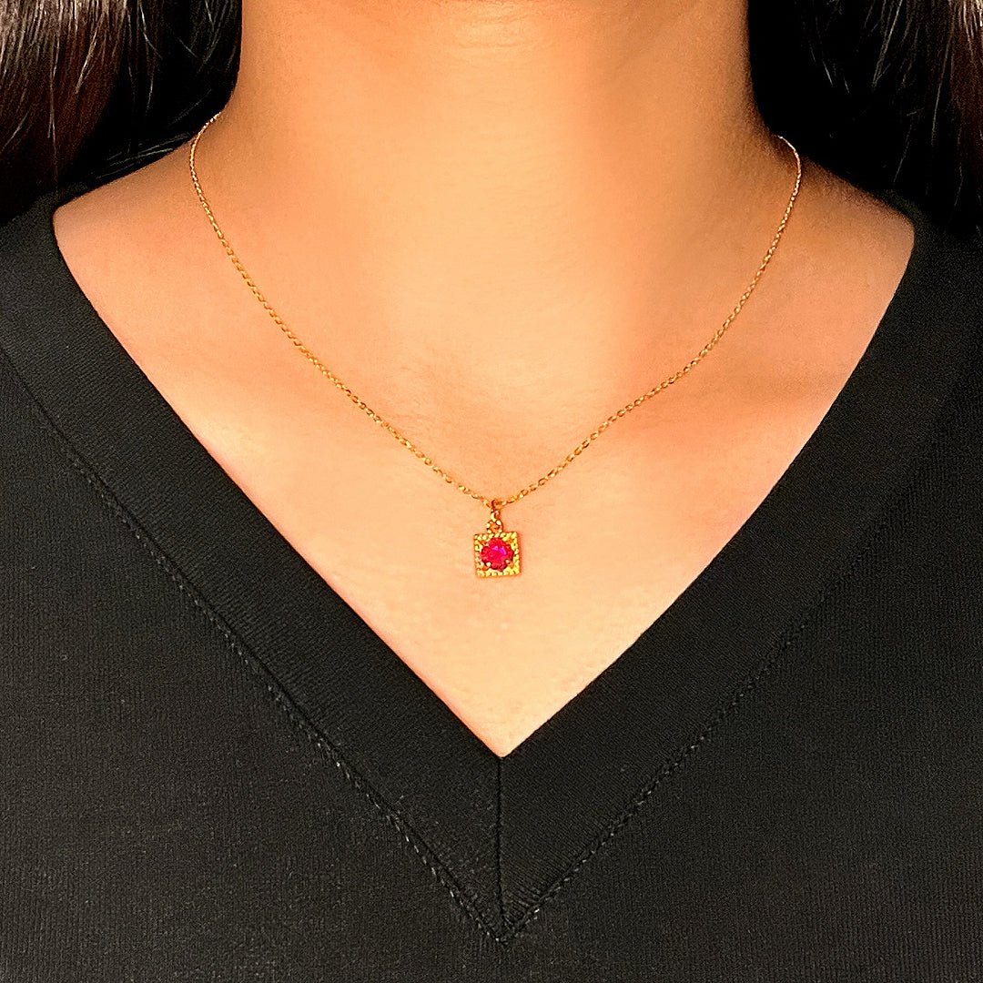Collier Cornaline Cube Zircon – Rouge Rubis Argent Plaqué Or - Biloria