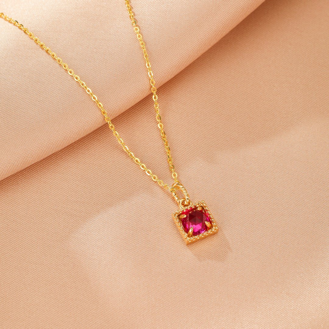 Collier Cornaline Cube Zircon – Rouge Rubis Argent Plaqué Or - Biloria