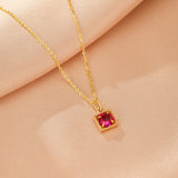 Collier Cornaline Cube Zircon – Rouge Rubis Argent Plaqué Or - Biloria