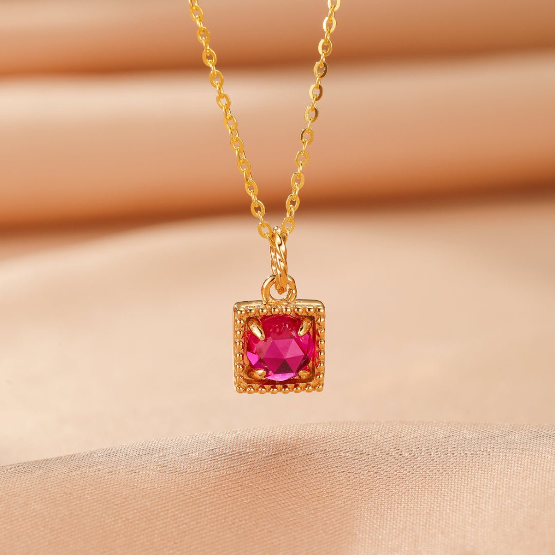 Collier Cornaline Cube Zircon – Rouge Rubis Argent Plaqué Or - Biloria