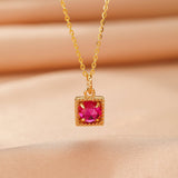 Collier Cornaline Cube Zircon – Rouge Rubis Argent Plaqué Or - Biloria