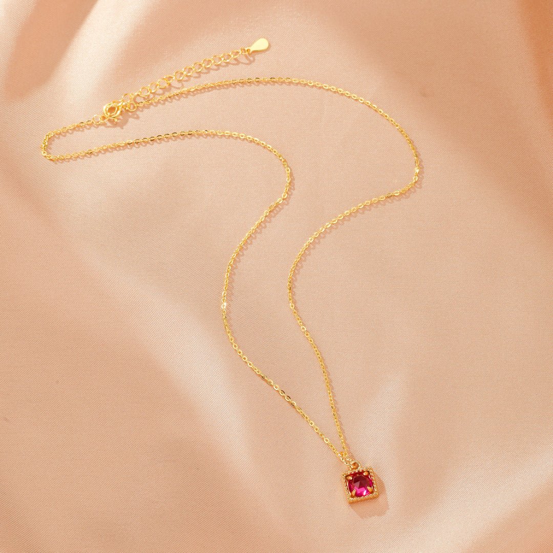 Collier Cornaline Cube Zircon – Rouge Rubis Argent Plaqué Or - Biloria