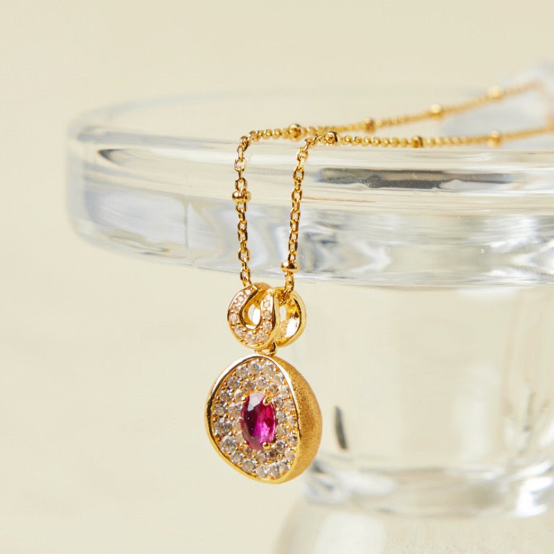 Collier Cornaline Zircon – Pendentif Flamme Argent Plaqué Or - Biloria