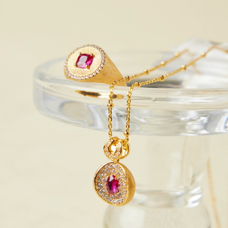 Collier Cornaline Zircon – Pendentif Flamme Argent Plaqué Or - Biloria