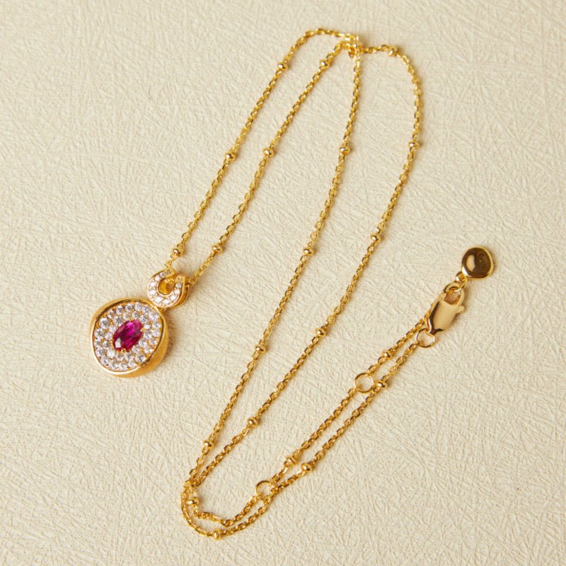 Collier Cornaline Zircon – Pendentif Flamme Argent Plaqué Or - Biloria