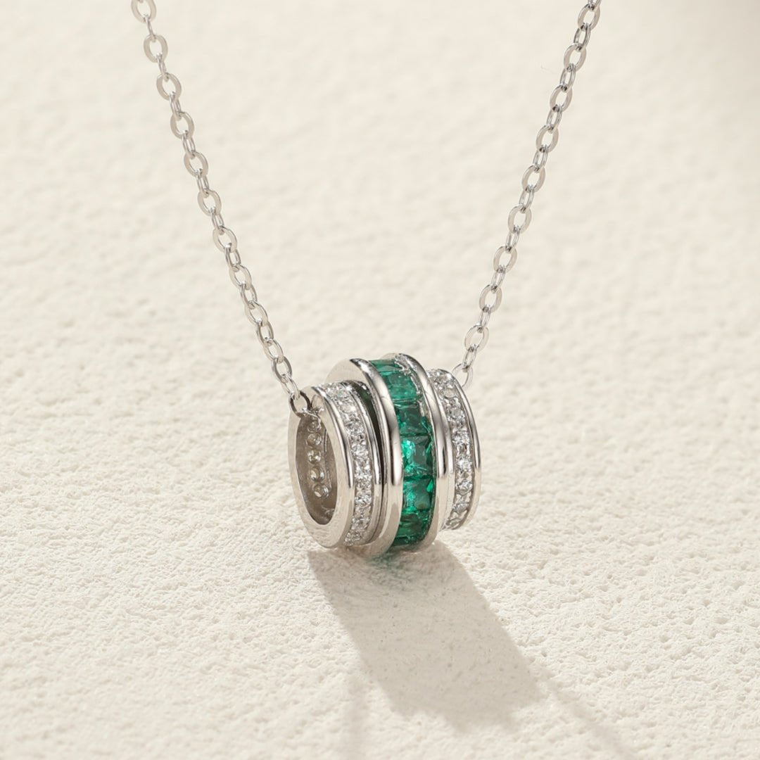 Collier Émeraude et Zircon Argent Plaqué Platine - Biloria