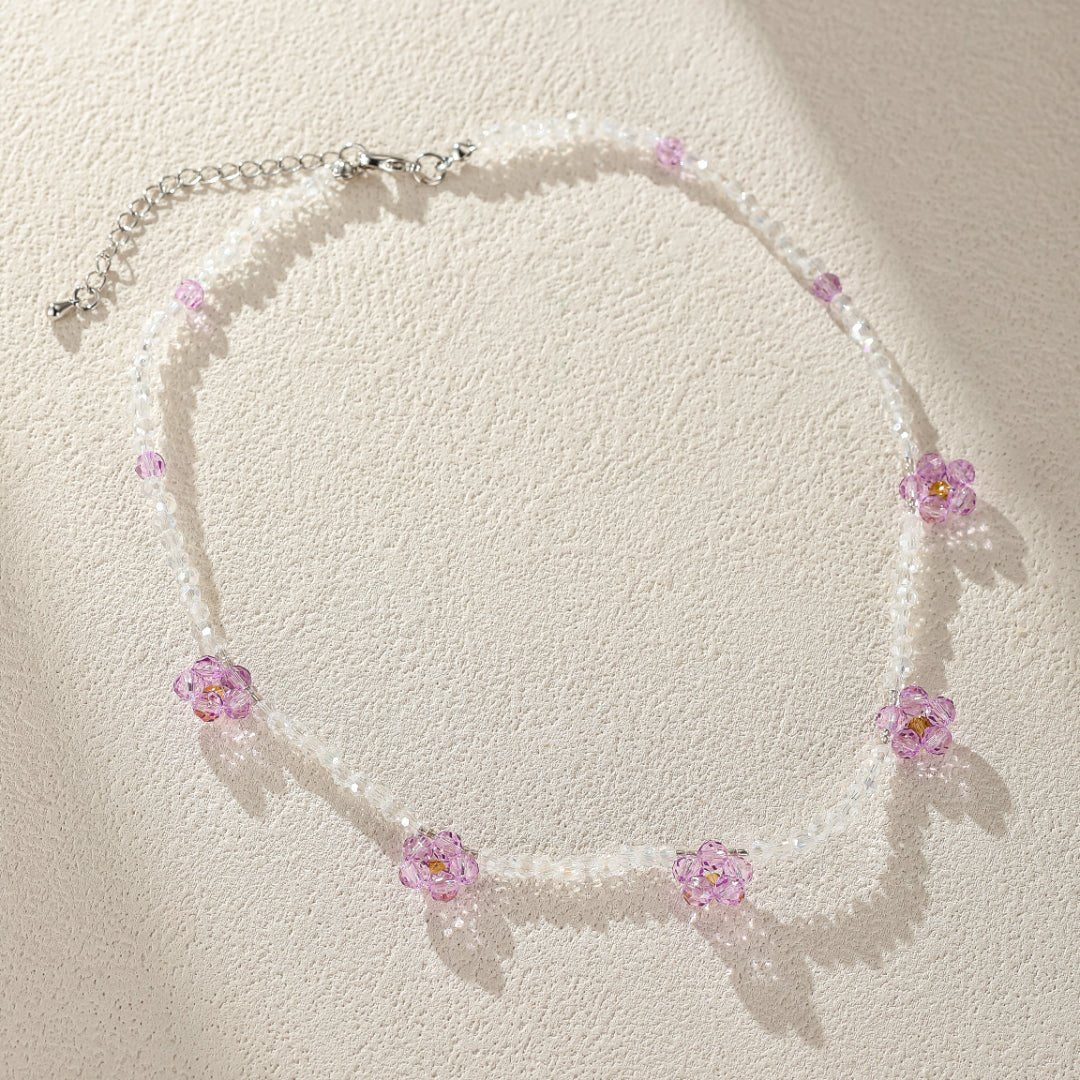 Collier Enfant Fleur de Cristal Rose Bleu Violet - Biloria