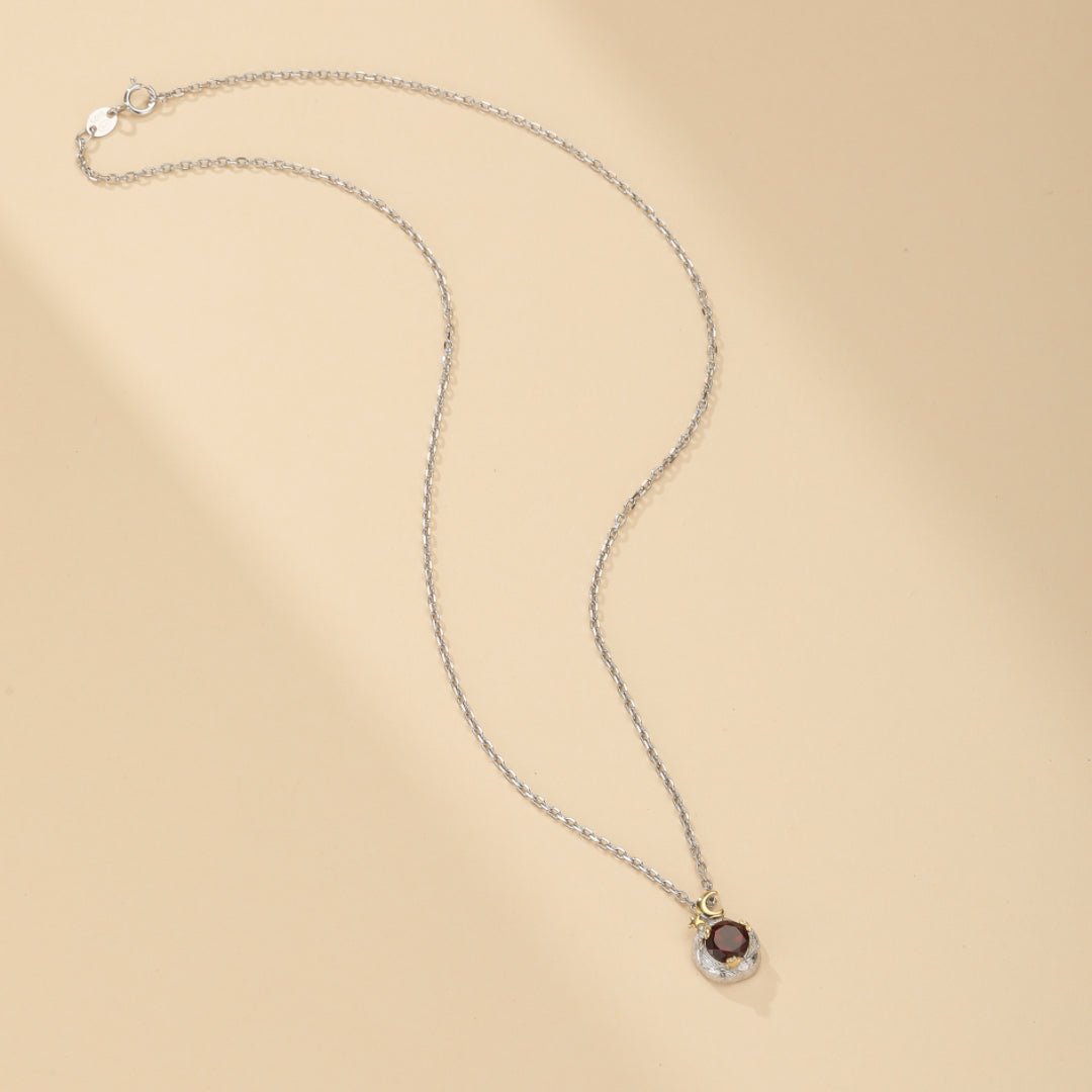 Collier Grenat Lune Étoile Argent 925 Fait Main - Biloria