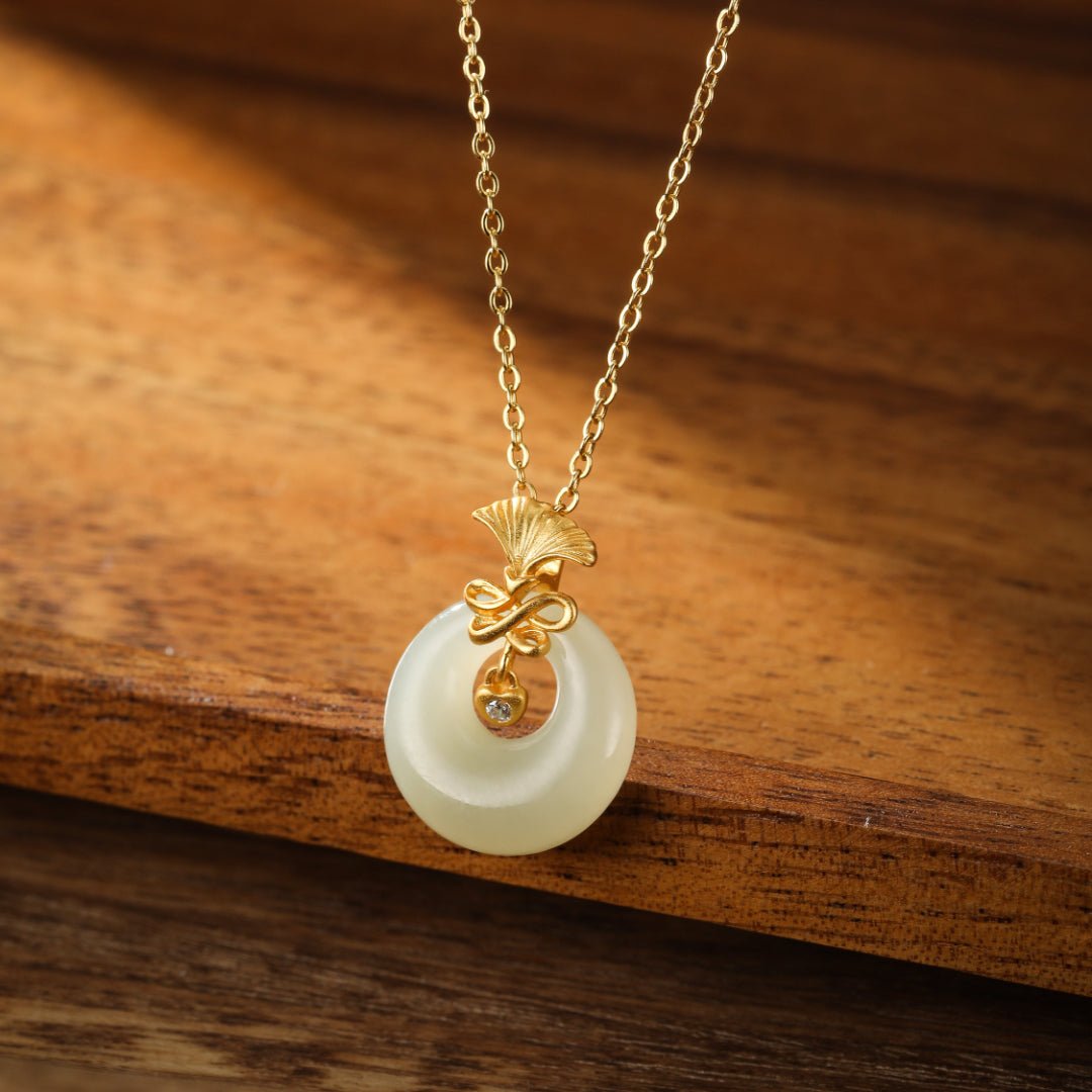 Collier Jade Blanc et Zircon - Grâce d'Œillet Argent Plaqué Or - Biloria