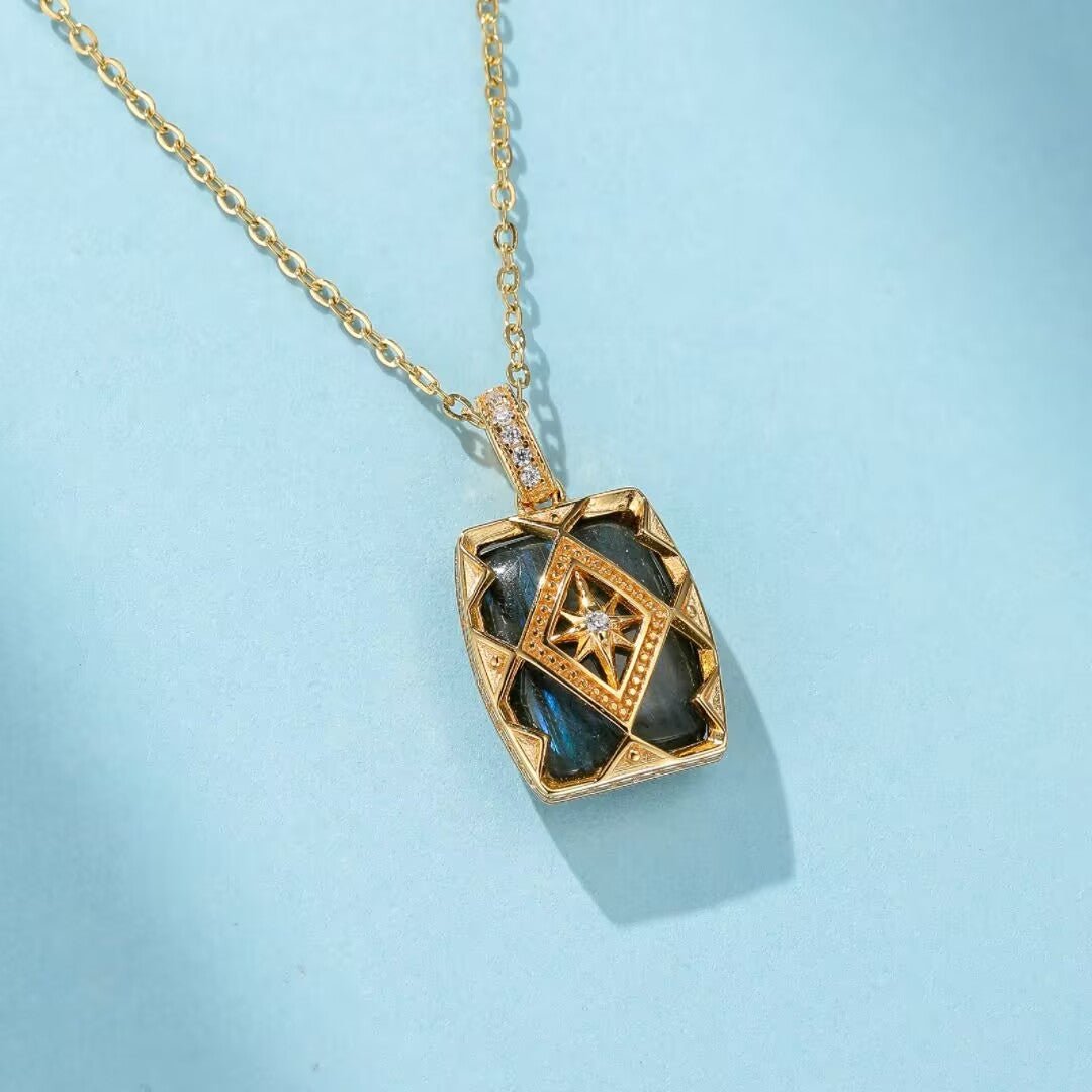 Collier Labradorite Aurore Argent Plaqué Or Bijou Mystique - Biloria