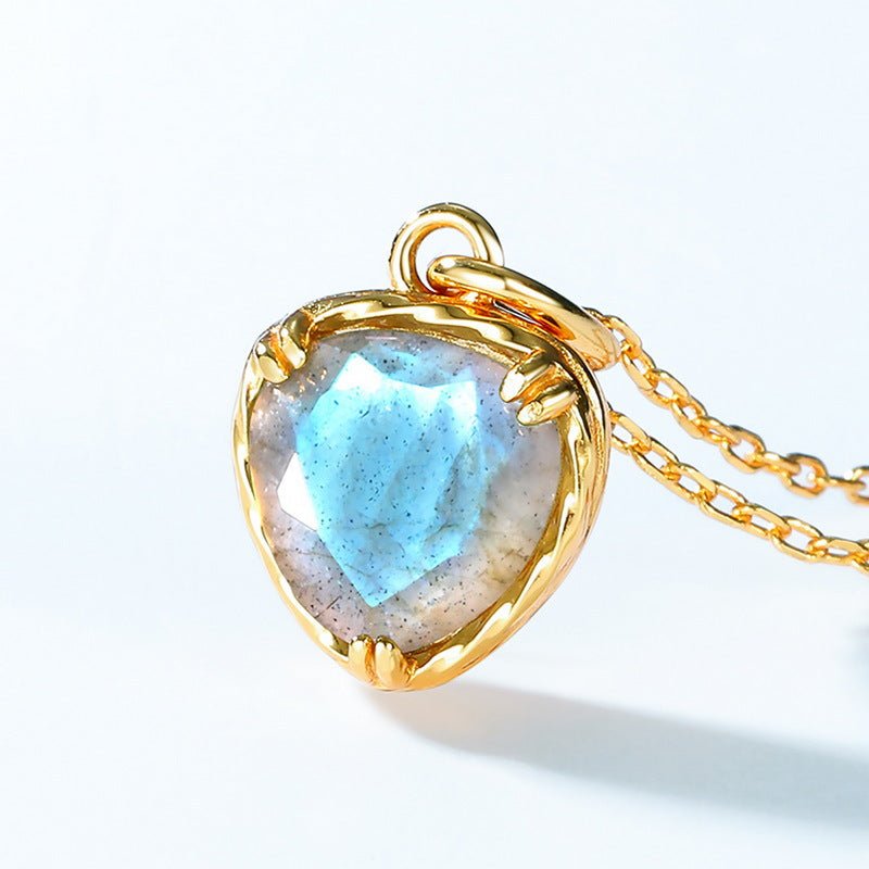 Collier Labradorite Cœur Argent Plaqué Or Protection Quotidienne - Biloria