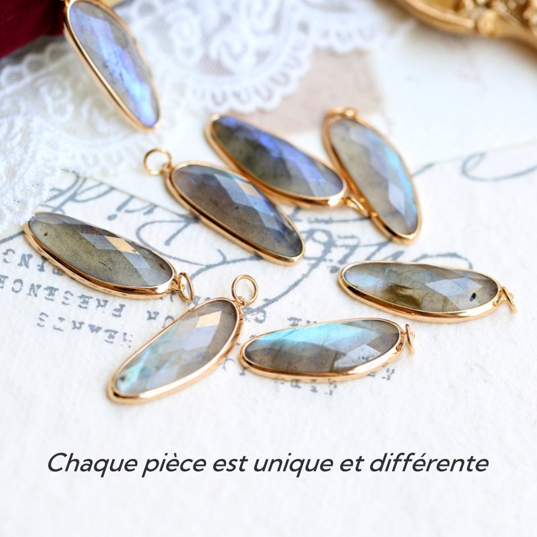 Collier Labradorite Élipse Protectrice – Argent Plaqué Or - Biloria