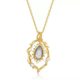 Collier Labradorite Perle Nacre Zircon Argent Plaqué Or Fait Main - Biloria