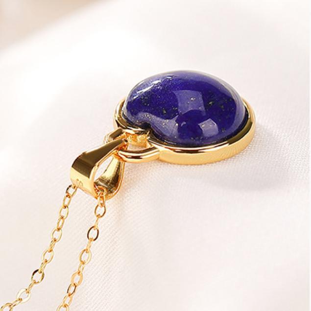 Collier Lapis Lazuli Pomme Argent Plaqué Or Symbolisme Abondance - Biloria