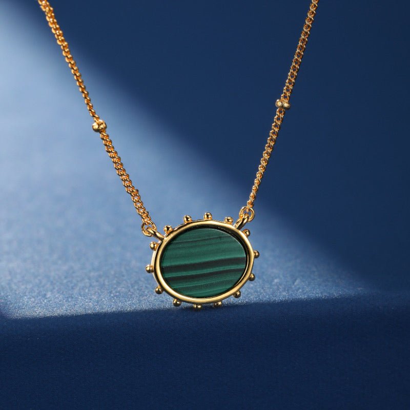 Collier Malachite ou Lapis Lazuli Ovale Argent Plaqué Or - Biloria