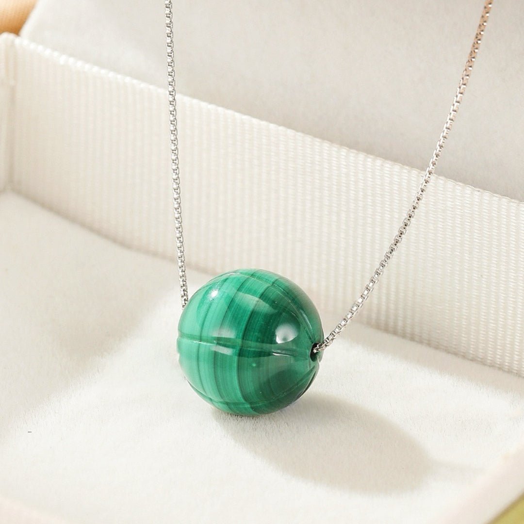 Collier Malachite Sphère 12 mm Argent 925 – Protection - Biloria