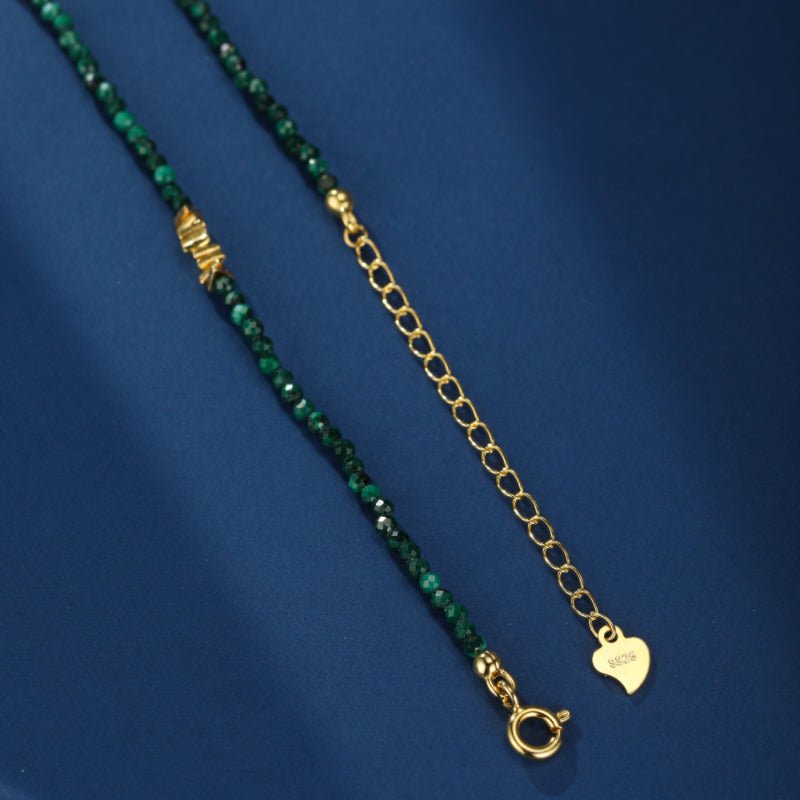 Collier Malachite Vintage Argent Plaqué Or Protection - Biloria
