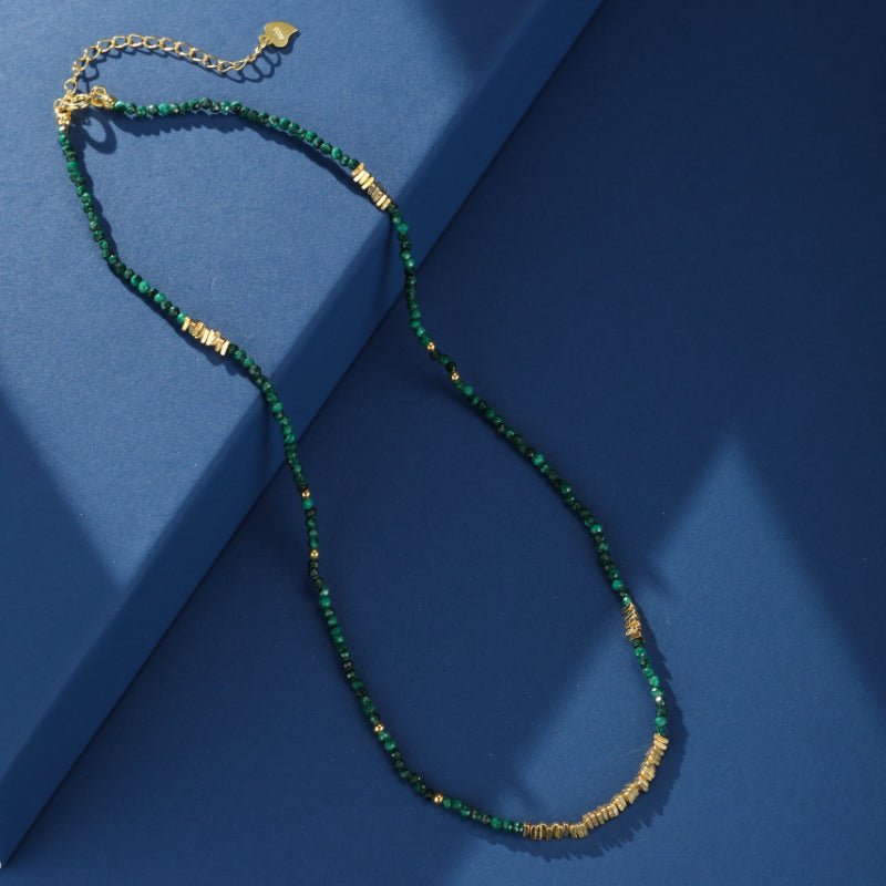 Collier Malachite Vintage Argent Plaqué Or Protection - Biloria