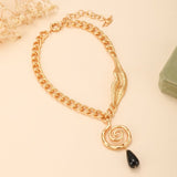 Collier Obsidienne Noire Spirale Dorée Protection Spirituelle - Biloria