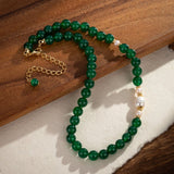 Collier Perle et Agate Verte Plaqué Or - Bijou Douceur Printanière - Biloria