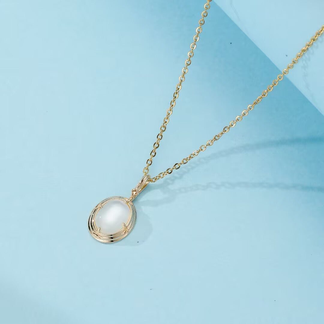 Collier Pierre de Lune Ovale Plaqué Or 14K – Bijou Vintage - Biloria