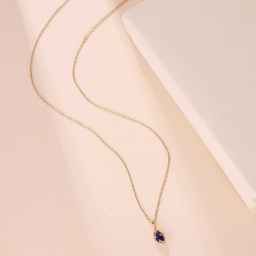 Collier Reversible Lapis Lazuli Quartz Clair Argent Plaque Or - Biloria