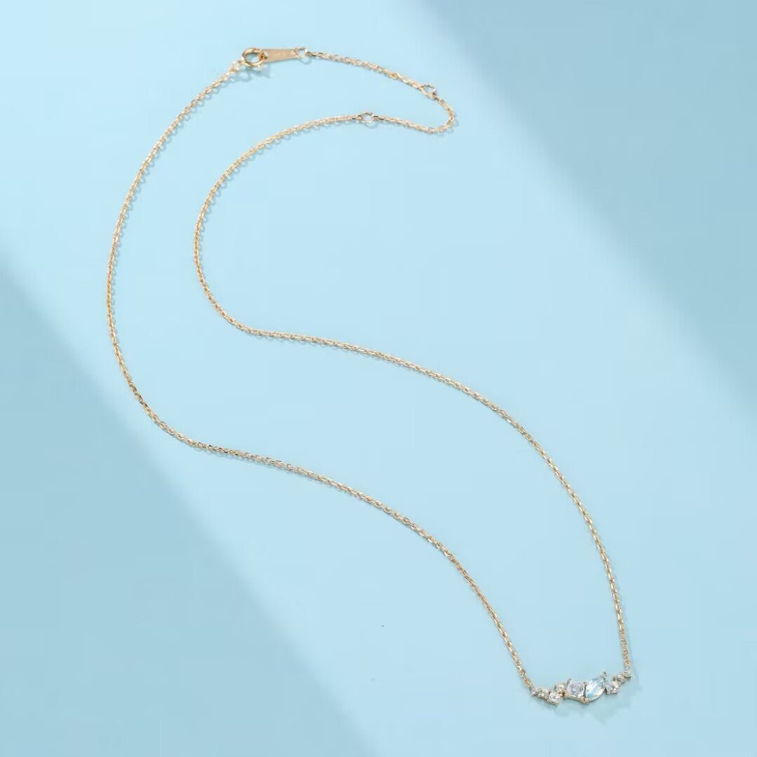 Collier Topaze Bleue Couronne Argent Plaqué Or 14K - Biloria