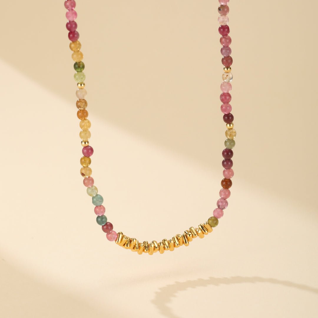 Collier Tourmaline Multicolore Argent Plaqué Or Équilibre - Biloria
