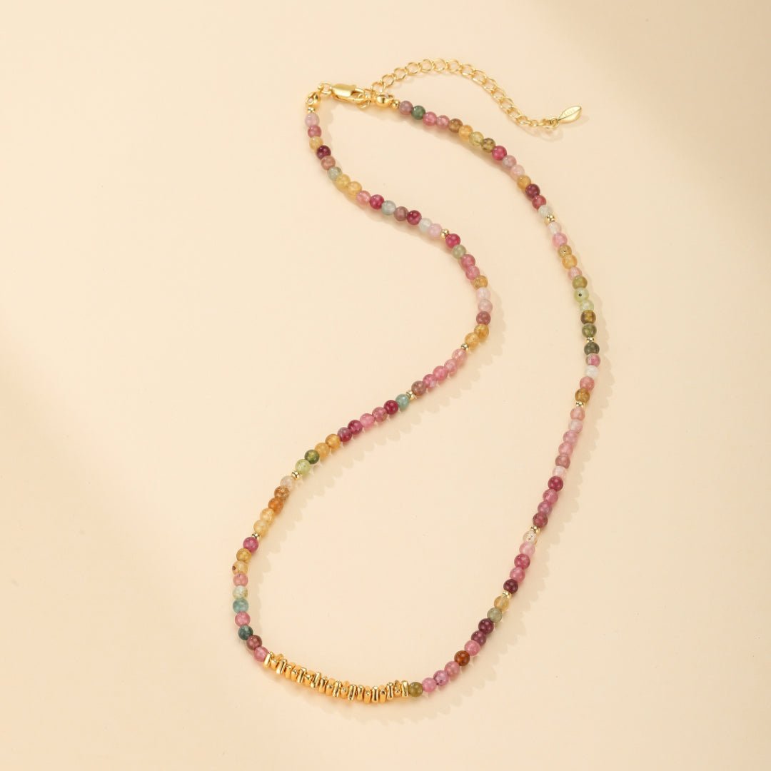 Collier Tourmaline Multicolore Argent Plaqué Or Équilibre - Biloria