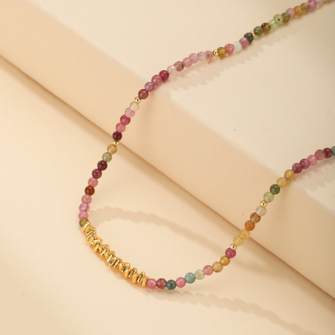 Collier Tourmaline Multicolore Argent Plaqué Or Équilibre - Biloria