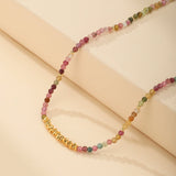 Collier Tourmaline Multicolore Argent Plaqué Or Équilibre - Biloria