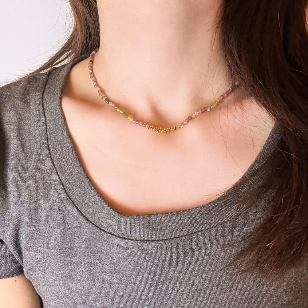 Collier Tourmaline Multicolore Argent Plaqué Or Équilibre - Biloria