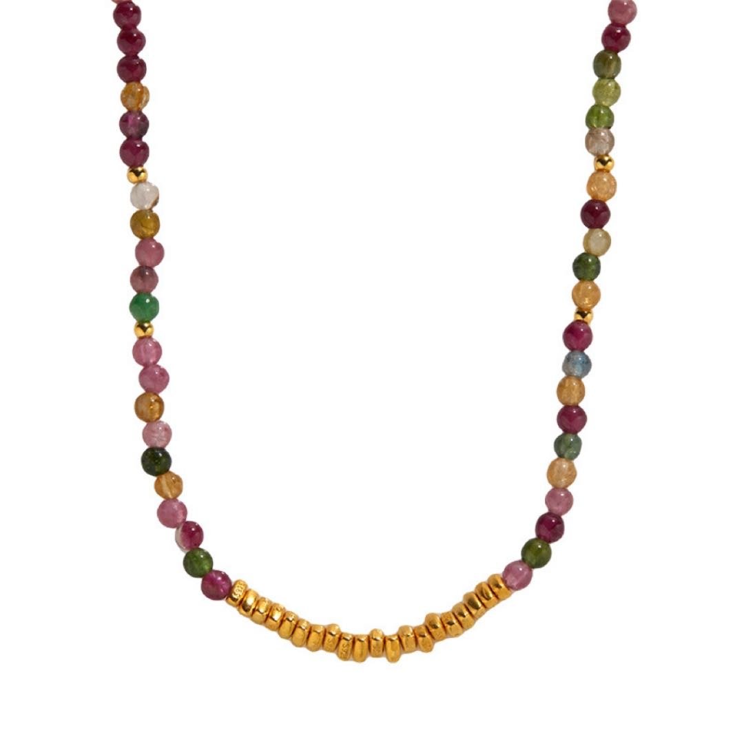 Collier Tourmaline Multicolore Argent Plaqué Or Équilibre - Biloria