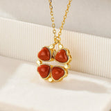 Collier Trèfle Cœur Jade ou Agate Rouge – Chance et Amour - Biloria