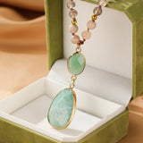 Sautoir Bohème Amazonite et Quartz Rose – Bijou Long Tendance - Biloria
